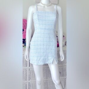 Zara Tweed Bodycon Mini dress - spaghetti straps in blue & white colors Size S